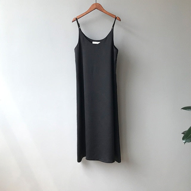 Mooirue Spring 2019 Woman Tank Dress Casual Satin Sexy Camisole Elastic Female Home Beach Dresses