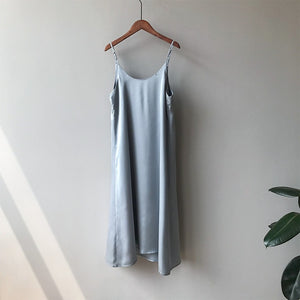 Mooirue Spring 2019 Woman Tank Dress Casual Satin Sexy Camisole Elastic Female Home Beach Dresses