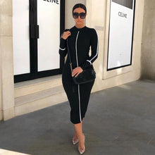 Load image into Gallery viewer, 2019spring new black white High street dresses women&#39;s Elegant bodycon midi dresses mujer offic ladies fashion casual Slim dress